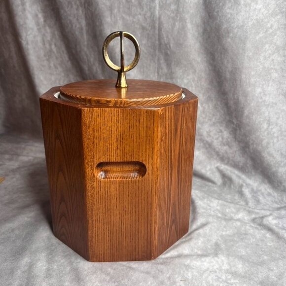 Vintage Morgan Designs Bucket Brigade Oak Ice Bucket With Lid MCM Wood USA *READ - Picture 16 of 16